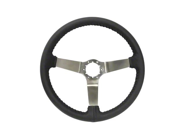 VSW S6 Step Leather Series 14-Inch Steering Wheel; Black and Stainless Steel (77-79 Corvette C3)