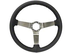VSW S6 Step Leather Series 14-Inch Steering Wheel; Black and Stainless Steel (77-79 Corvette C3)