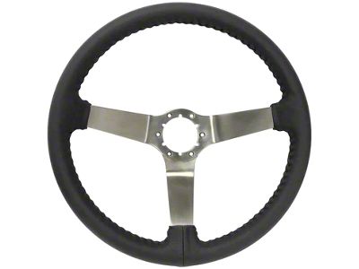 VSW S6 Step Leather Series 14-Inch Steering Wheel; Black and Stainless Steel (77-79 Corvette C3)