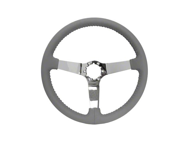 VSW S6 Step Leather Series 14-Inch Steering Wheel; Gray and Chrome (77-82 Corvette C3)
