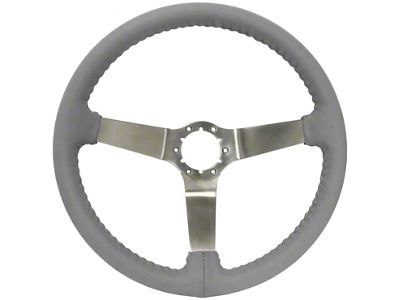 VSW S6 Step Leather Series 14-Inch Steering Wheel; Gray and Stainless Steel (77-79 Corvette C3)