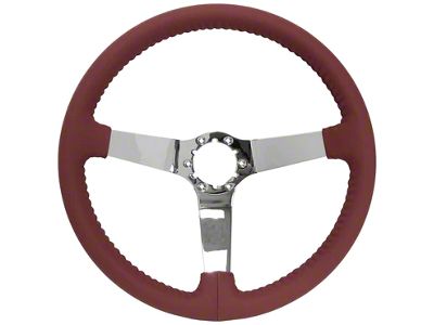 VSW S6 Step Leather Series 14-Inch Steering Wheel; Red and Chrome (77-82 Corvette C3)