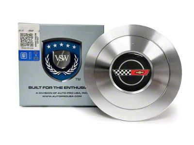 VSW S9 Premium Steering Wheel Horn Button with C4 Corvette Emblem; Silver