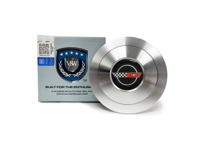 VSW S9 Premium Steering Wheel Horn Button with C4 Corvette Emblem; Silver