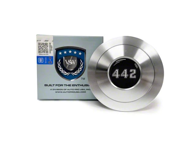 VSW S9 Premium Steering Wheel Horn Button with Silver 442 Emblem; Silver