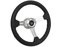 VSW S6 Sport Leather Series 14-Inch Steering Wheel; Black with Brushed Aluminum (70-88 Monte Carlo)