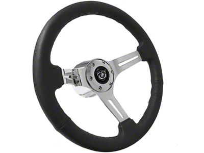 VSW S6 Sport 14-Inch Steering Wheel; Black Leather with Chrome Aluminum (70-88 Monte Carlo)