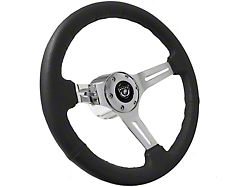 VSW S6 Sport Leather Series 14-Inch Steering Wheel; Black with Chrome Aluminum (69-87 Caballero, El Camino, Sprint)