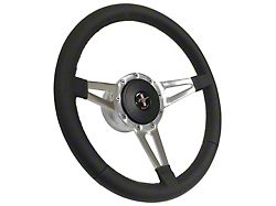 VSW Premium Leather 14-Inch Steering Wheel Kit with Running Pony Emblem; Black (68-73 Mustang)