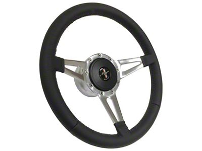 VSW Premium Leather 14-Inch Steering Wheel Kit with Running Pony Emblem; Black (68-73 Mustang)