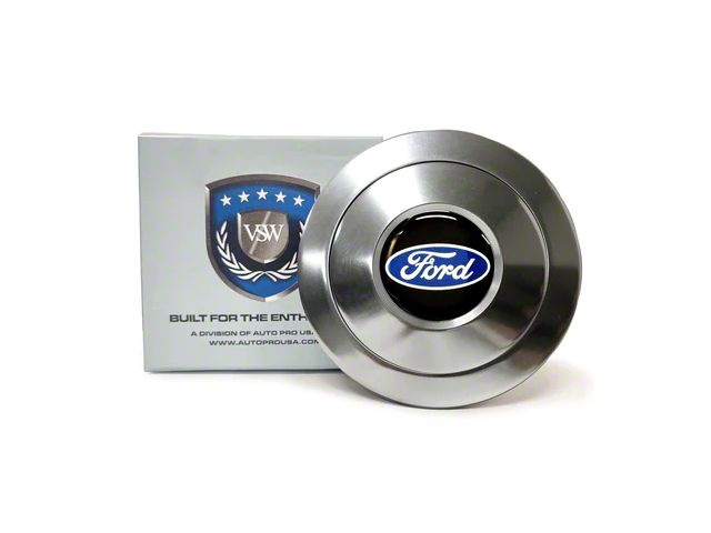 VSW S9 Premium Steering Wheel Horn Button with Blue Oval Emblem; Silver