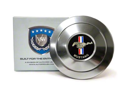 VSW S9 Premium Steering Wheel Horn Button with Tri-Bar Pony Emblem; Silver