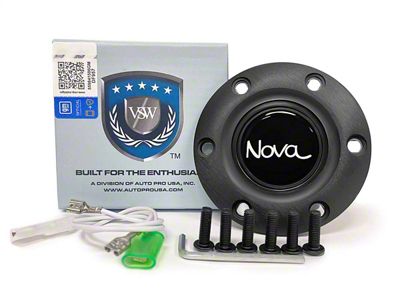 VSW S6 Standard Steering Wheel Horn Button with 66-72 Nova Emblem; Black