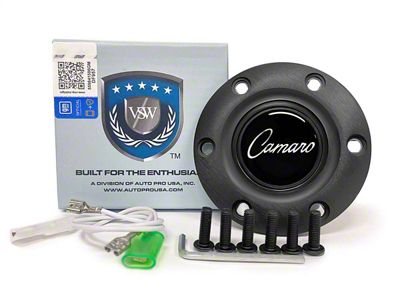 VSW S6 Standard Steering Wheel Horn Button with 68-69 Camaro Emblem; Black