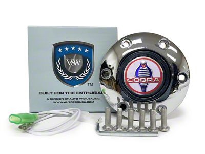 VSW S6 Standard Steering Wheel Horn Button with Classic Cobra Emblem; Chrome