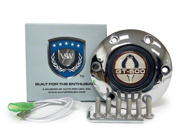 VSW S6 Standard Steering Wheel Horn Button with GT-500 Emblem; Chrome