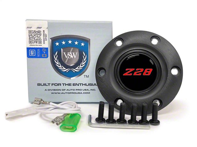 VSW S6 Standard Steering Wheel Horn Button with Red Z28 Emblem; Black