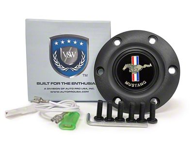 VSW S6 Standard Steering Wheel Horn Button with Running Pony Emblem; Black