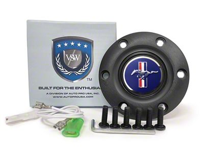 VSW S6 Standard Steering Wheel Horn Button with Running Pony Emblem; Black