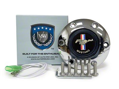 VSW S6 Standard Steering Wheel Horn Button with Running Pony Emblem; Chrome