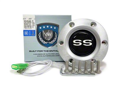 VSW S6 Standard Steering Wheel Horn Button with White SS Emblem; Brushed