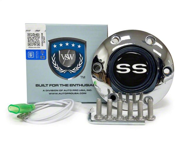 VSW S6 Standard Steering Wheel Horn Button with White SS Emblem; Chrome