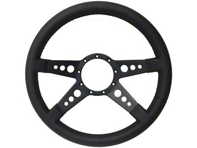 VSW S9 Premium Leather Series 4-Spoke Hole 14-Inch Steering Wheel; Black (Universal; Some Adaptation May Be Required)