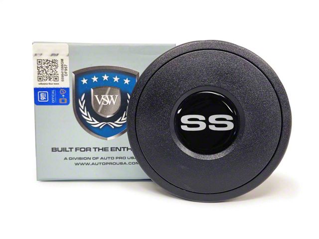VSW S9 Standard Steering Wheel Horn Button with Silver SS Emblem; Black