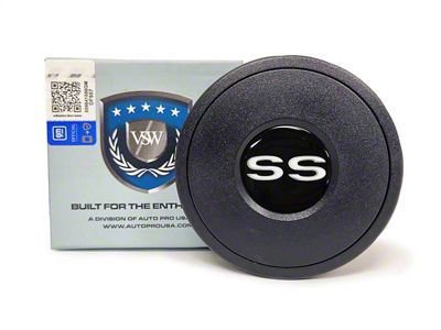 VSW S9 Standard Steering Wheel Horn Button with White SS Emblem; Black