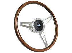 VSW GT350 Style Deluxe Wood 15-Inch Steering Wheel Kit with Blue Oval Emblem; Walnut (64-69 Thunderbird)