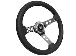 VSW S6 Sport Leather Series 14-Inch Steering Wheel; 3-Spoke with Holes; Black with Chrome Center (Universal; Some Adaptation May Be Required)