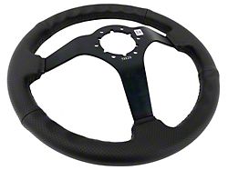 VSW S6 Sport Leather Series 14-Inch Steering Wheel; Solid 3-Spoke; Black with Red Stitching and Black Center (Universal; Some Adaptation May Be Required)