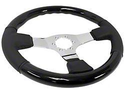VSW S6 Sport Wood Series 14-Inch Steering Wheel; Solid 3-Spoke; Black Ash with Chrome Center (Universal; Some Adaptation May Be Required)