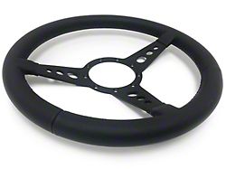 VSW S9 Premium Leather Series 14-Inch Steering Wheel; 3-Spoke with Holes; Black with Black Center (Universal; Some Adaptation May Be Required)