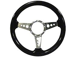 VSW S9 Sport Wood Series 14-Inch Steering Wheel; 3-Spoke with Holes; Black Ash with Polished Center (Universal; Some Adaptation May Be Required)