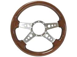 VSW S9 Sport Wood Series 14-Inch Steering Wheel; 4-Spoke with Holes; Walnut with Polished Center (Universal; Some Adaptation May Be Required)