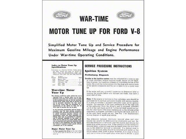 War Time Motor Tune Up For Ford V8s - 6 Pages