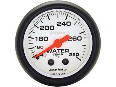 Auto Meter Phantom Series 2-1/16-Inch Water Temperature Gauge; 140-280 Fahrenheit; Mechanical
