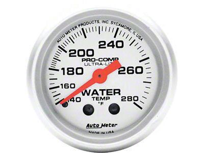 Auto Meter Ultra-Lite Series 2-1/16-Inch Water Temperature Gauge; 140-280 Fahrenheit; Mechanical