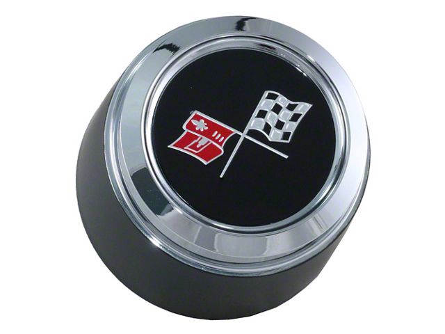 Wheel Center Cap, Black, With Emblem, For Cars With Corvette Aluminum Wheels, 1973-1979