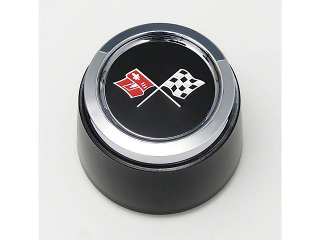 Wheel Center Cap, Black, With Emblem, For Cars With Corvette Aluminum Wheels, 1973-1979