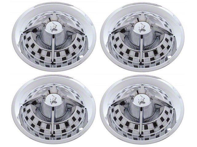 Wheel Cover Set, 'Spider' Black And White Style, Chrome, For 14'' Steel Wheels
