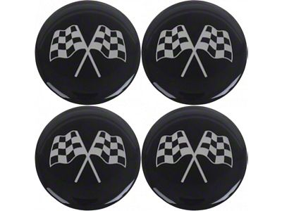 Wheel Spinner Emblem Set, With Crossed-Flags Design, 1-3/4'', Black