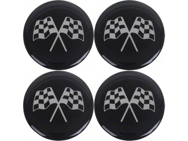 Wheel Spinner Emblem Set, With Crossed-Flags Design, 1-3/4'', Black