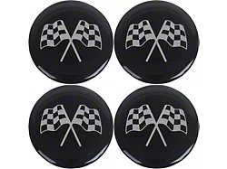 Wheel Spinner Emblem Set, With Crossed-Flags Design, 1-3/4'', Black