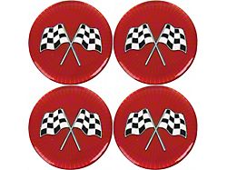 Crossed Checkered Flag Wheel Emblems; Red Sunburst; 1-3/4 Inch Diameter; Set of 4 (60-69 Comet; 60-70 Falcon; 61-65 Falcon Sedan Delivery)