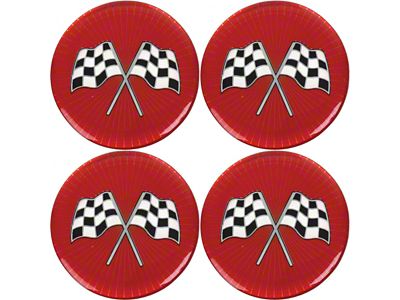 Wheel Spinner Emblem Set, With Crossed-Flags Design, 1-3/4'', Red