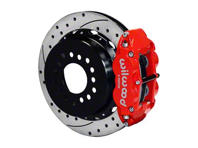 Wilwood Forged Narrow Superlite 4R Rear Big Brake Kit with 14-Inch Drilled and Slotted Rotors; Red Calipers (78-87 El Camino w/ 2.62-Inch Axle Offset)