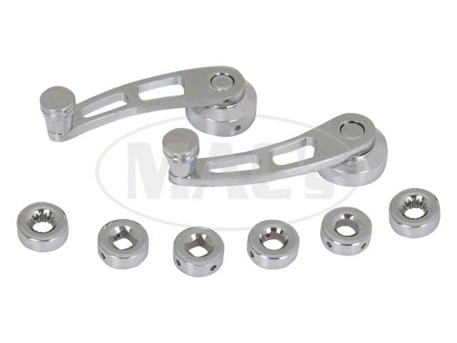 Window Cranks, Chrome Plated, Billet Look Pair With Adaptors