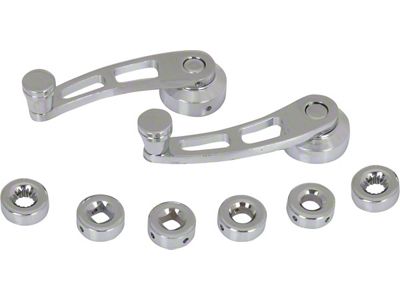 Window Cranks, Chrome Plated, Billet Look Pair With Adaptors (62-70 Fairlane; 68-76 Montego; 68-76 Torino)